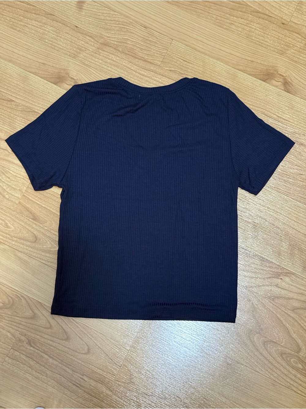 Active Basic Navy Blue Ribbed V-Neck Short Sleeve Top - Picture 4 of 6